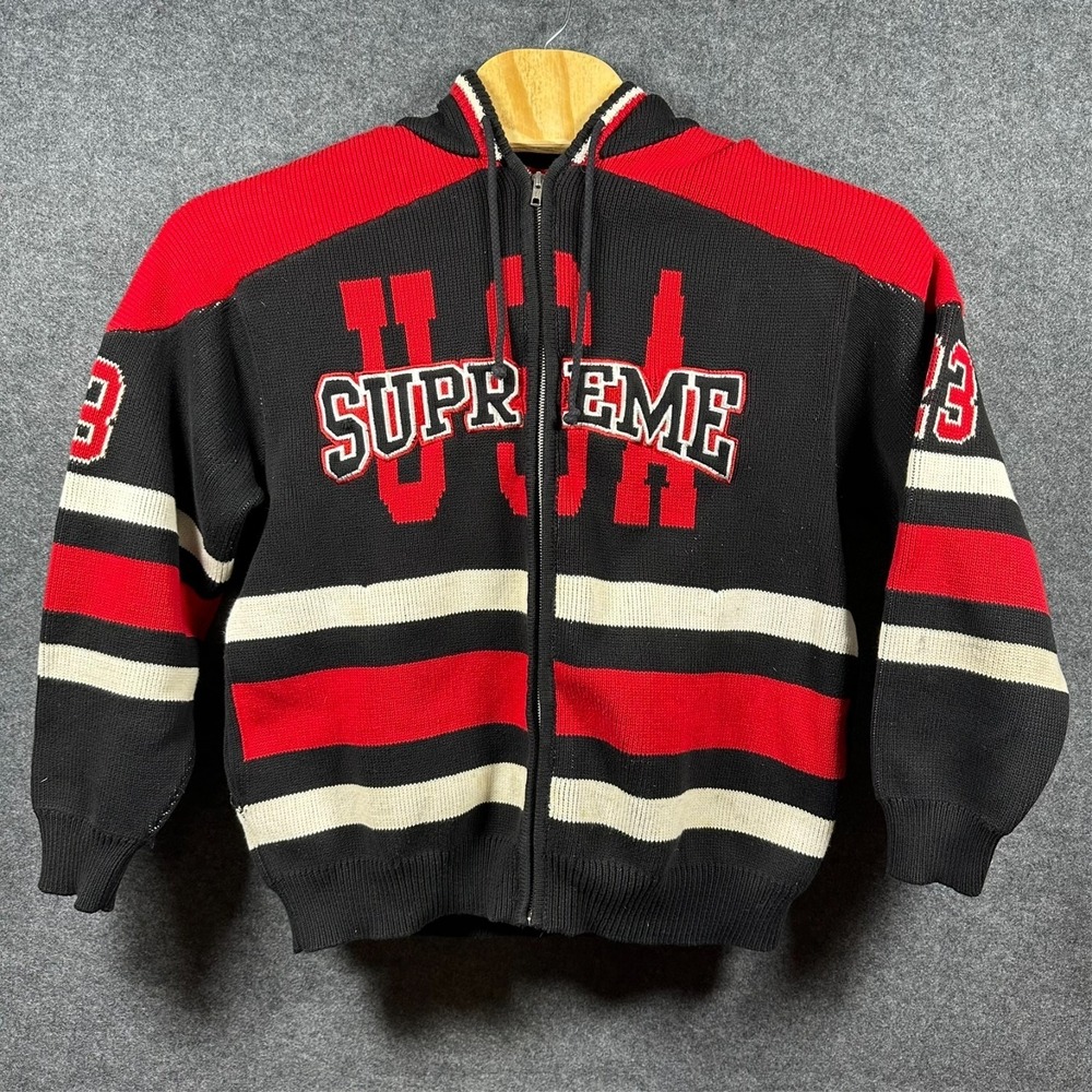 Black Supreme Hooded Sweater Medium USA 23 - *With Stains*
